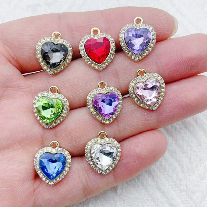 Jewelry Making Factory - 10pcs heart-shaped inlaid colorful gemstone pendant,