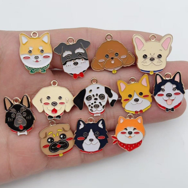 Jewelry Making Factory - 12pcs cartoon pet spotted dog alloy