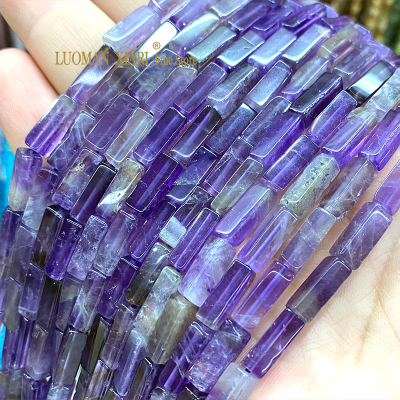 Crimp Bead Tube - 4x13MM Tube Square Natural Amethyst Quartz