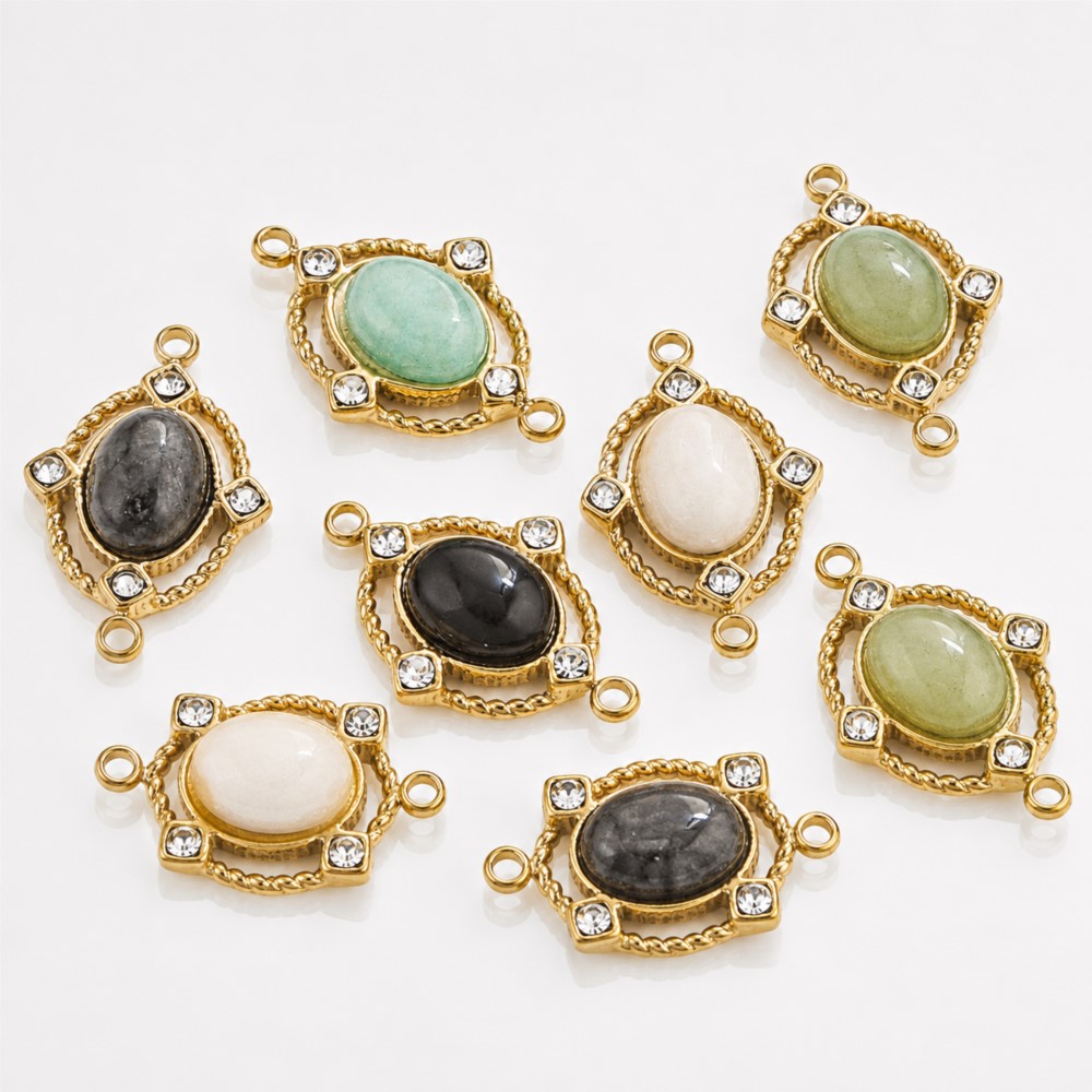Jewelry Making Stones - 1Piece Vintage Enamel Natural Stone Stainless