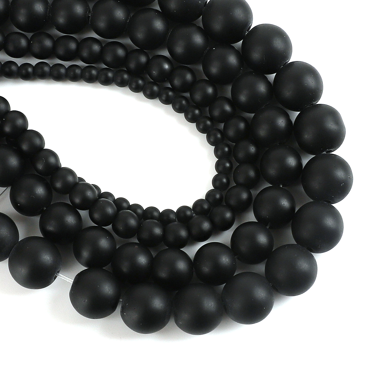 Jewelry Making Stones - Black Frosted Matte Glass Beads Round
