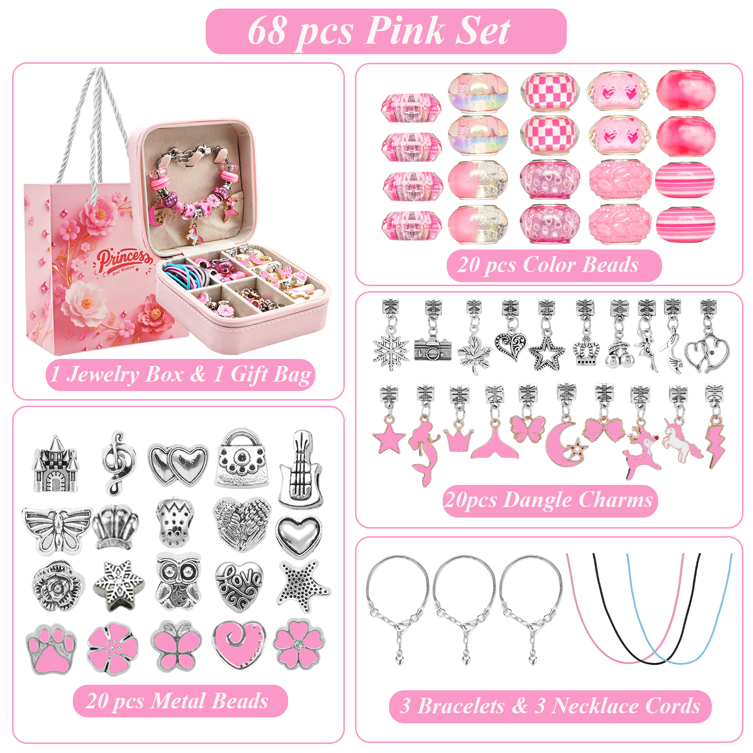 68pcs pink beaded jewelry set, – Jewelry Making Box Bewertung und Preis
